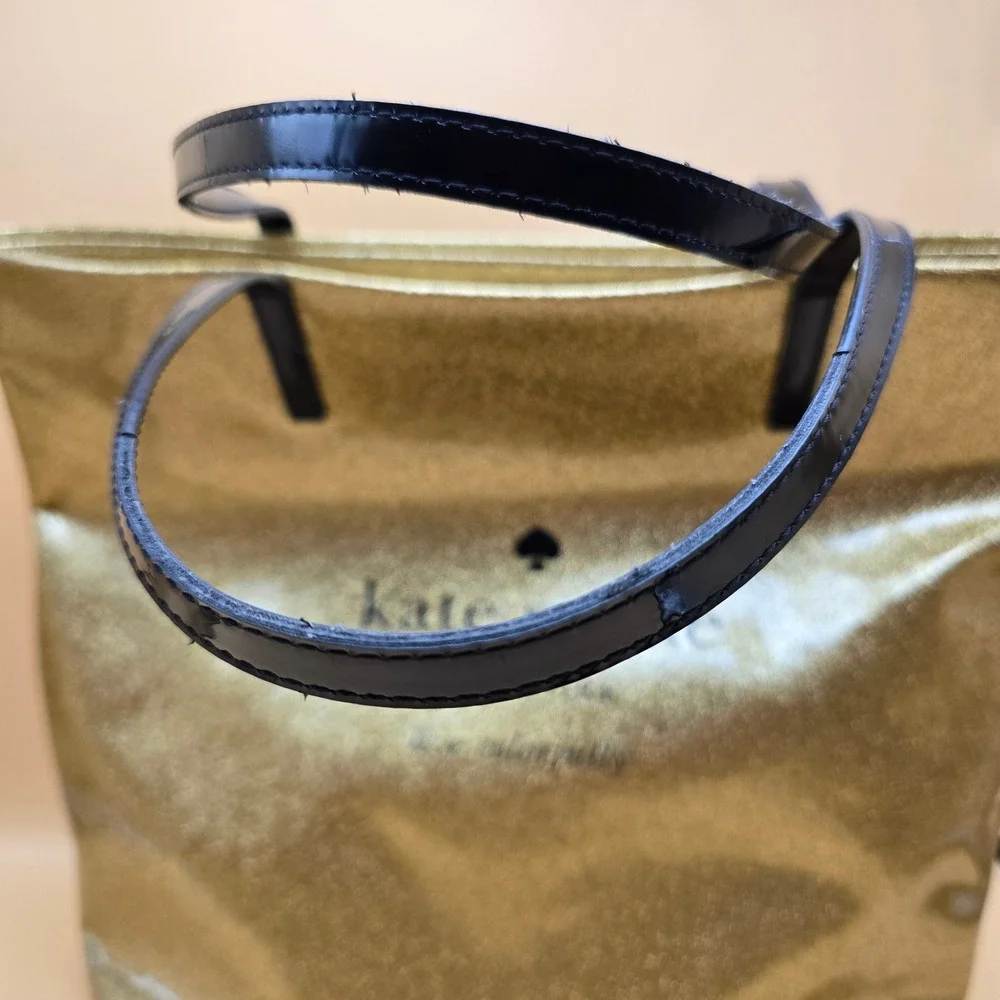 Kate Spade Live Colorfully Gold Glitter Tote Bag Black Patent Handles Large